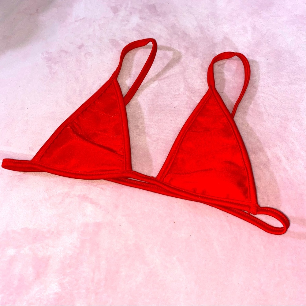 Los Angeles Apparel No Tie Micro String Bikini Shiny Metallic Red XS /S Shoulder